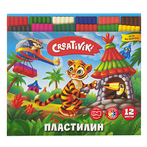  пластилин 12цв. +стек  creativiki, 180г,  пл12кр /creativiki