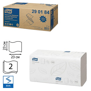 полотенца бум. zz (v-слож. н3) 200л, 2-сл., белые адванс 290184-00 /tork
