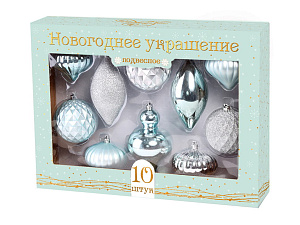 набор ел. украшений 10шт, серебристо-голубые, форма ассорти, 80611 /феникс-презент изображение набор ел. украшений 10шт, серебристо-голубые, форма ассорти, 80611 /феникс-презент