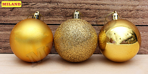 набор из 12 шаров 6см волшебство золотые ну-0406 /miland изображение набор из 12 шаров 6см волшебство золотые ну-0406 /miland