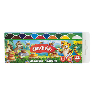  акварель  6цв creativiki, пластик. коробка, аквпк06кр /creativiki