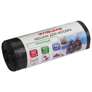 мешки для мусора 90л 10шт/рул. 60*95см пвд 25мкм прочные 605332 /лайма