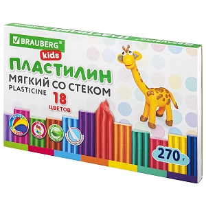 пластилин мягкий восковой brauberg kids, 18 цв, 270 г, со стеком, 106497 изображение пластилин мягкий восковой brauberg kids, 18 цв, 270 г, со стеком, 106497