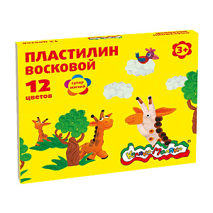 пластилин 12цв. 180г восковый + стек к/к, пвкм12 /каляка-маляка