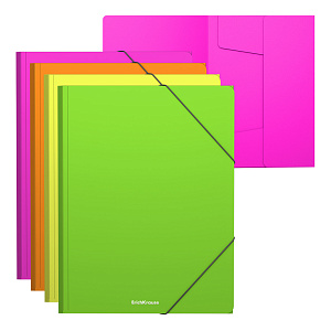 папка-конверт на резинках пластиковая matt neon, до 300л, 0,6мм 50388 /ек