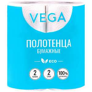 полотенца бумажные 2-сл. белые, 2рул*12м /vega